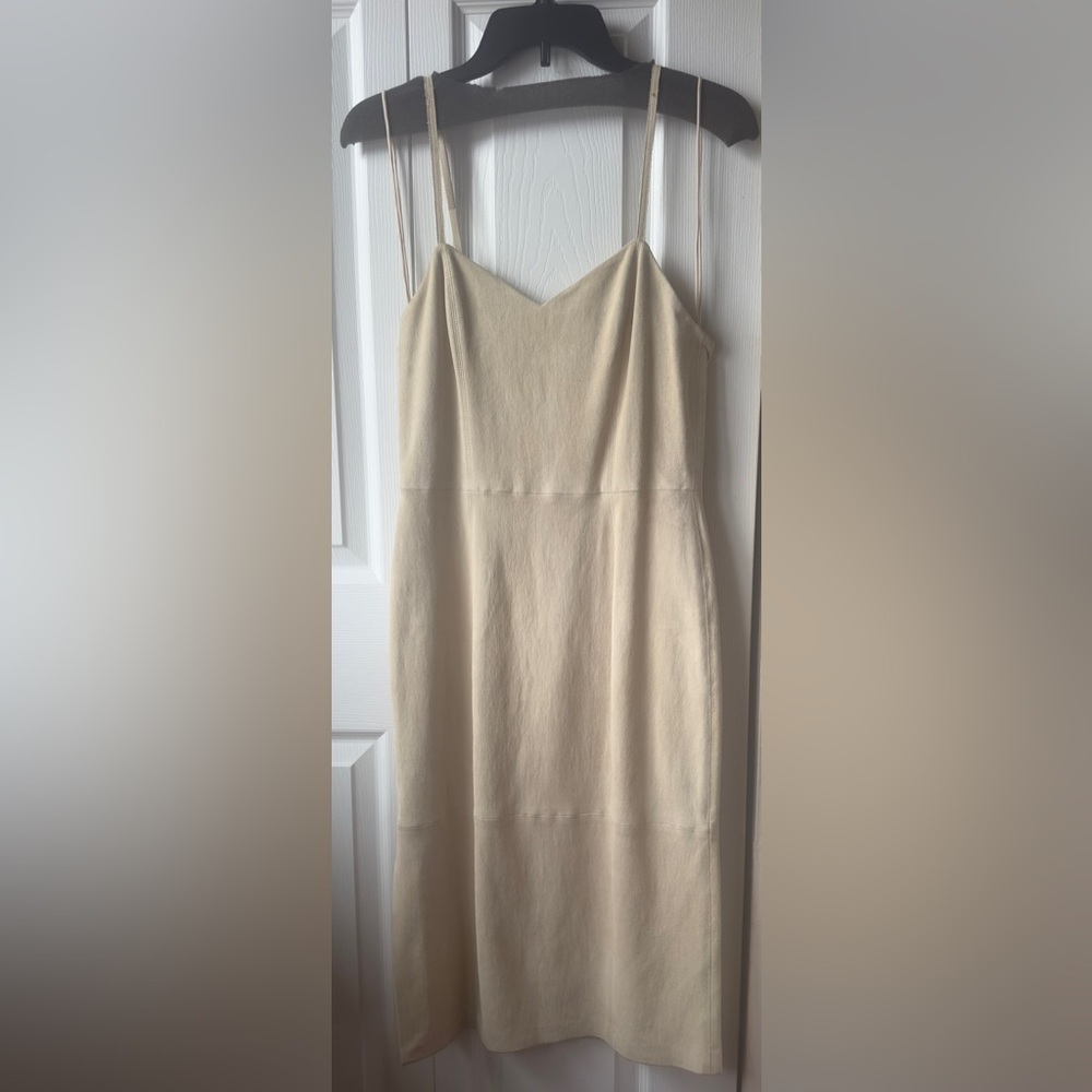 NWT Alice + Olivia 100% Lamb Leather Cream Spaghetti Strap Midi Dress Size 8